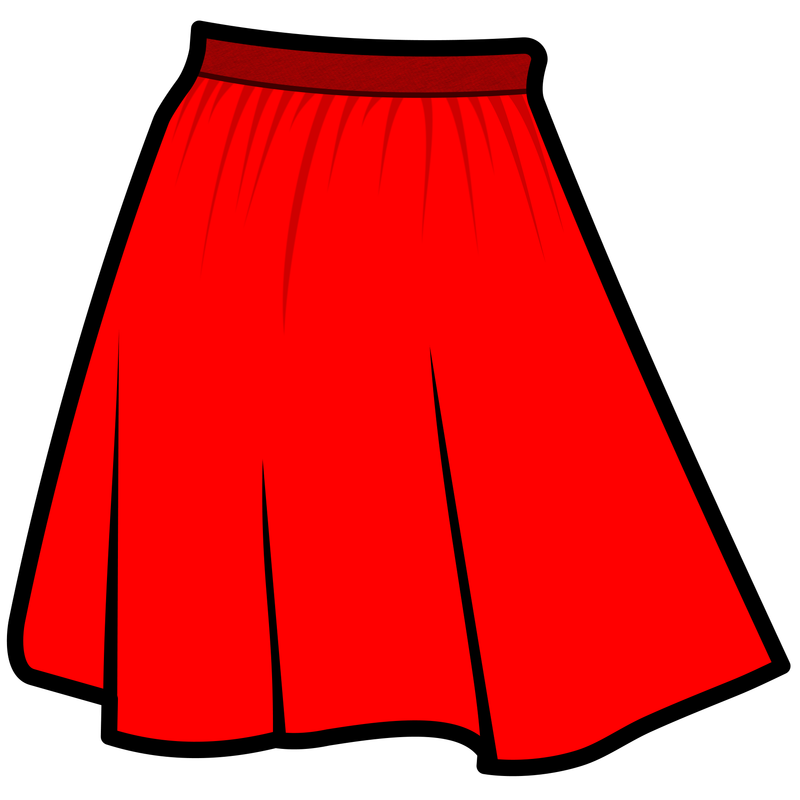 a red mid-length skirt.